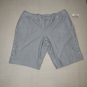 Evan-Picone Women Plus Seersucker‎ White Gray Cotton Striped Slash Pockets Sz 24